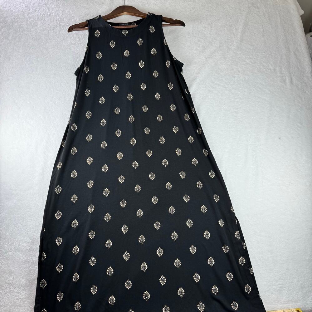 J.Jill Dress MED Black Maxi Swing Medallion Print stretch Cottagecore  Dress - Picture 3 of 11